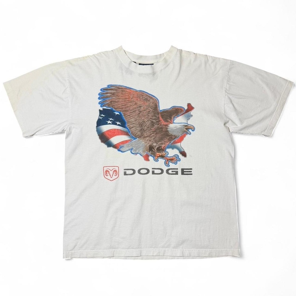 Vintage 90s White Dodge Eagle American Flag Graphic Auto Car T-shirt XL 23x28